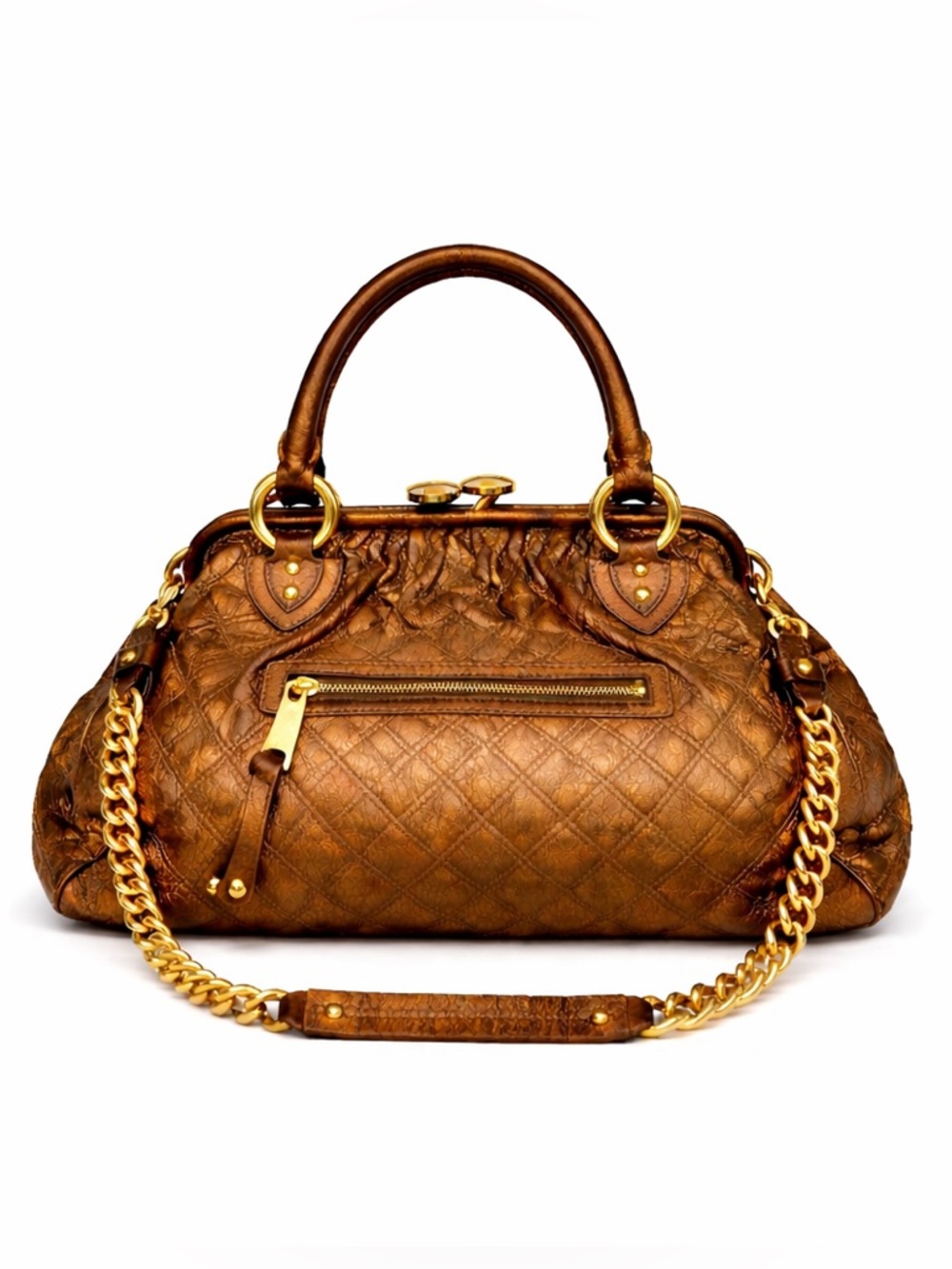 MARC JACOBS Runway Vintage Y2K Bronze Metallic Leather Kisslock Stam Bag $1495+